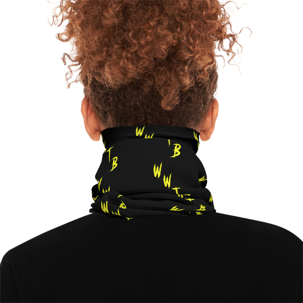 Lightweight Neck Gaiter — Black & Yellow Repeating "WWTB" Logo