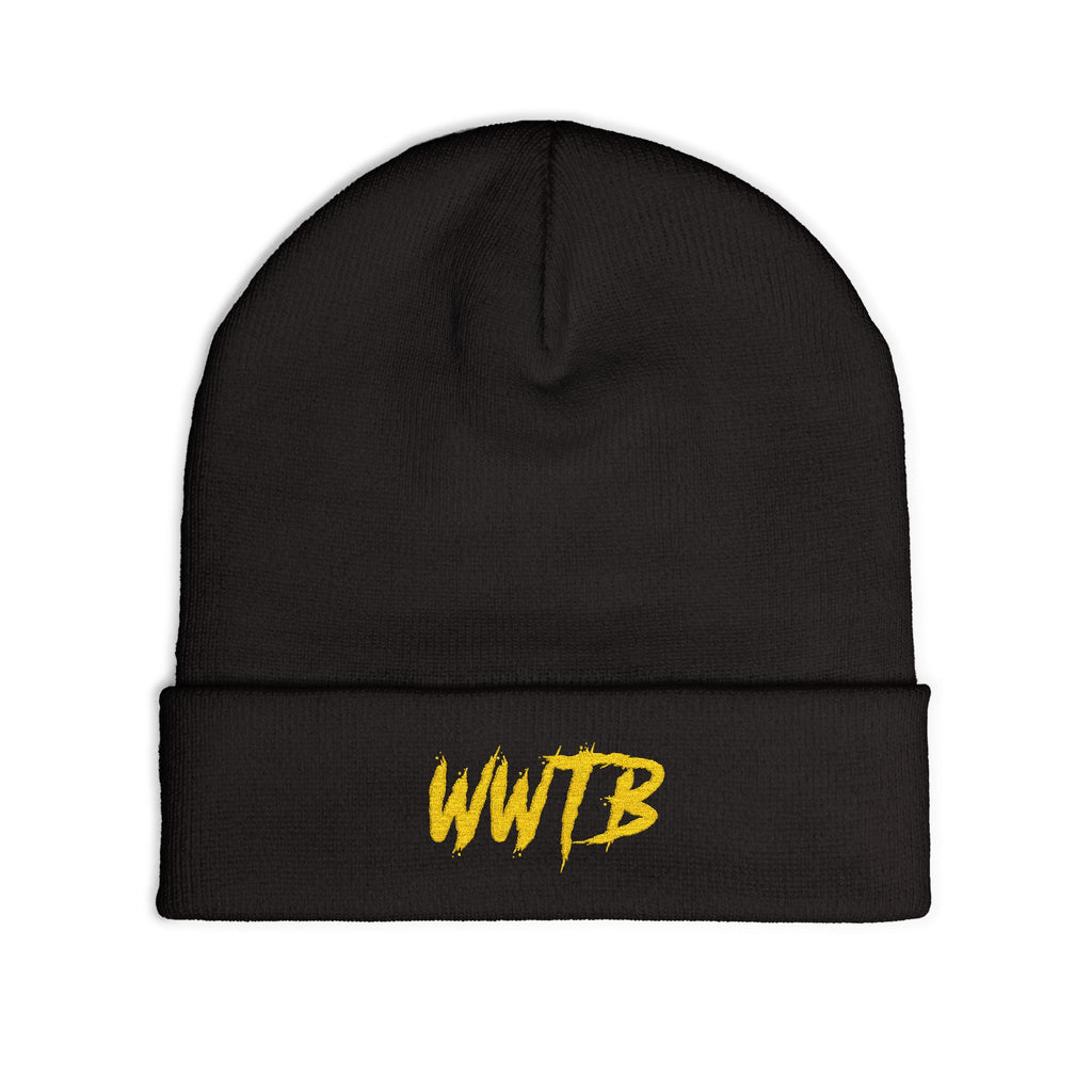 WWTB Embroidered Knit Beanie – Bold Yellow Streetwear Cuffed Hat