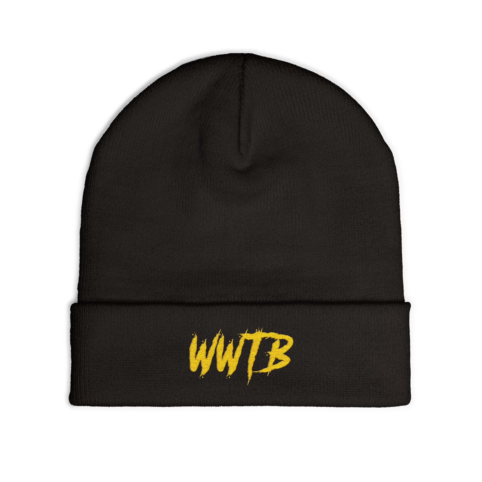 WWTB Embroidered Knit Beanie – Bold Yellow Streetwear Cuffed Hat