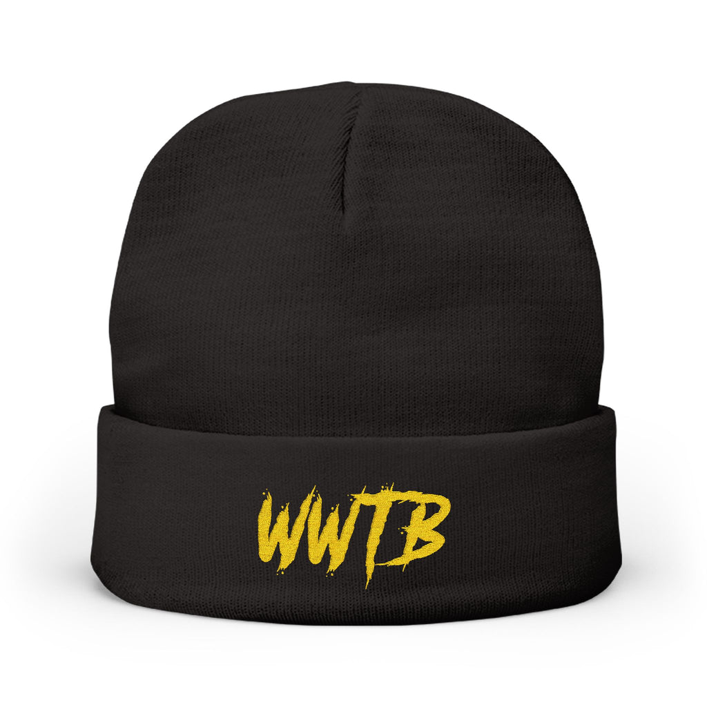 WWTB Embroidered Knit Beanie – Bold Yellow Streetwear Cuffed Hat
