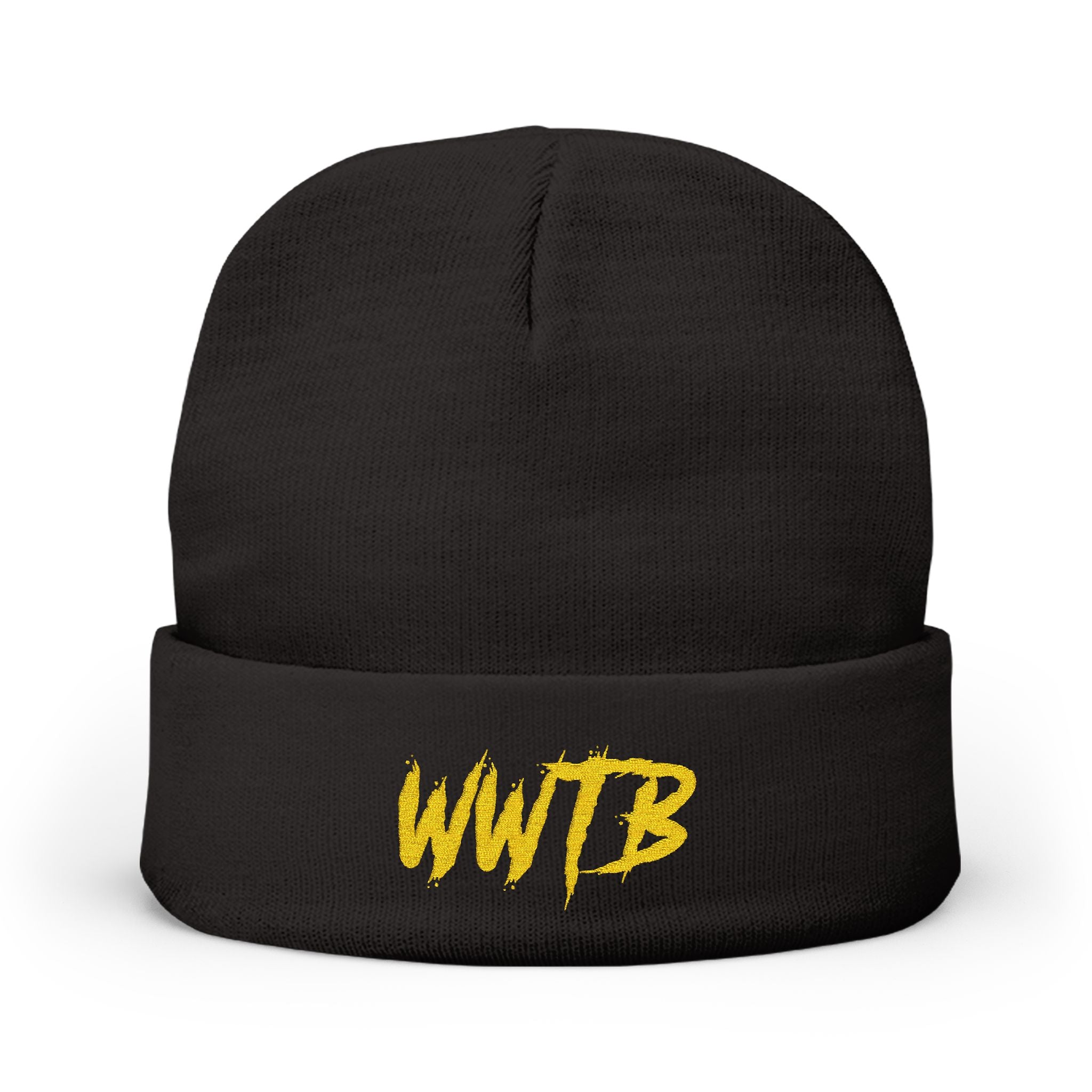 WWTB Embroidered Knit Beanie – Bold Yellow Streetwear Cuffed Hat